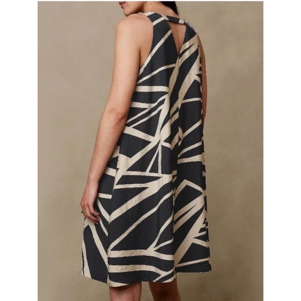 Banana Republic Trapeze Dress M Navy MCM Excellent Geometric Abstract Artsy Mod - Picture 2 of 12